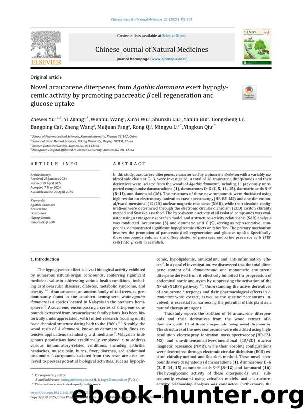 Novel araucarene diterpenes from Agathis dammara exert hypoglycemic activity by promoting pancreatic ÃÅ½ÃÂ² cell regeneration and glucose uptake by unknow