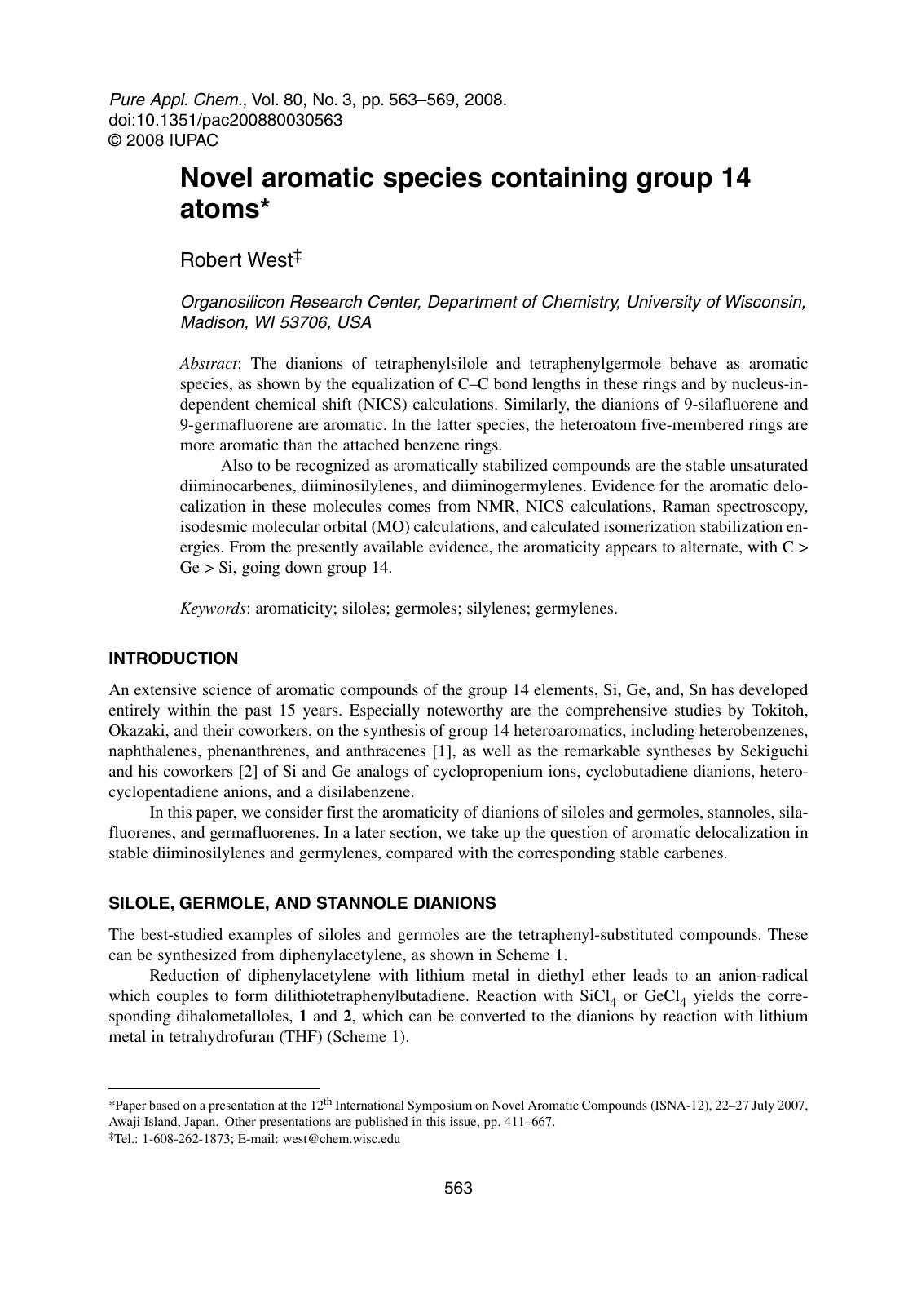 Novel aromatic species containing group 14 atoms by Robert West