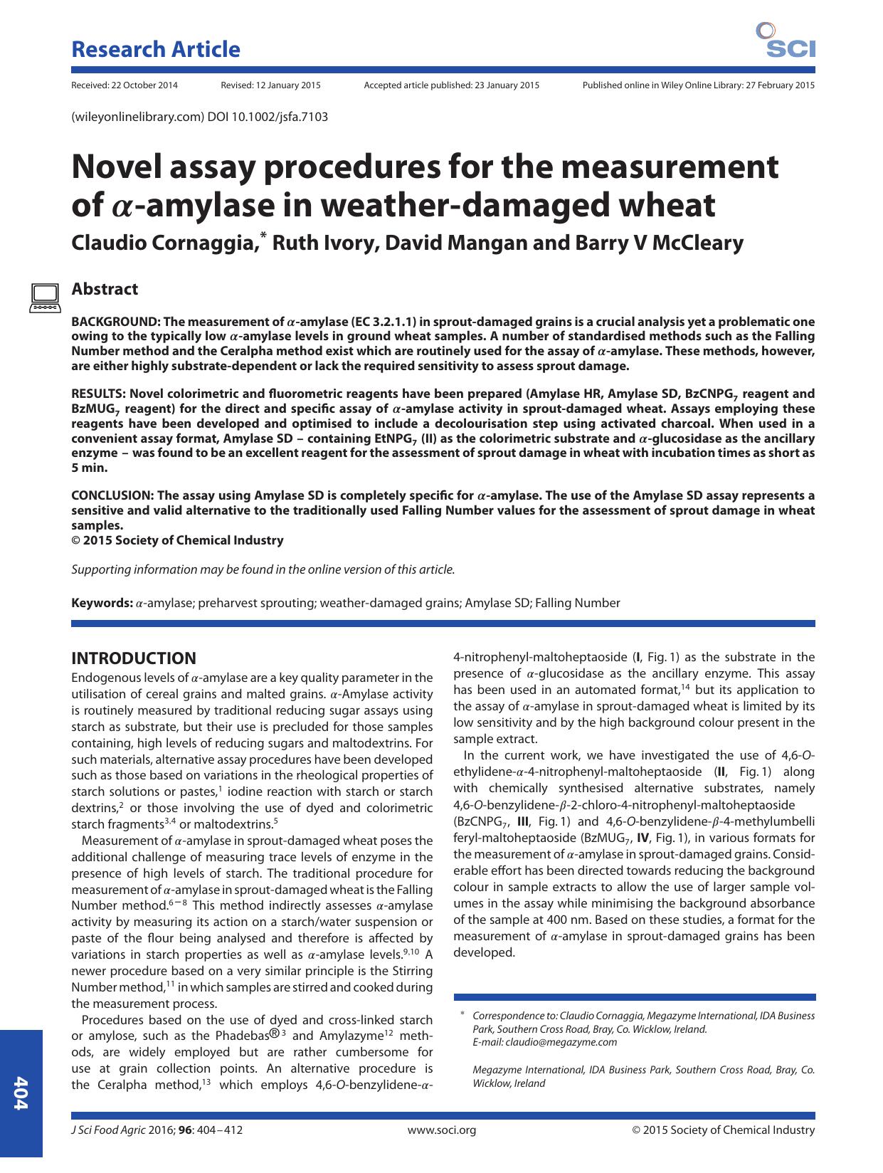 Novel assay procedures for the measurement of &alpha;-amylase in weather-damaged wheat by Unknown