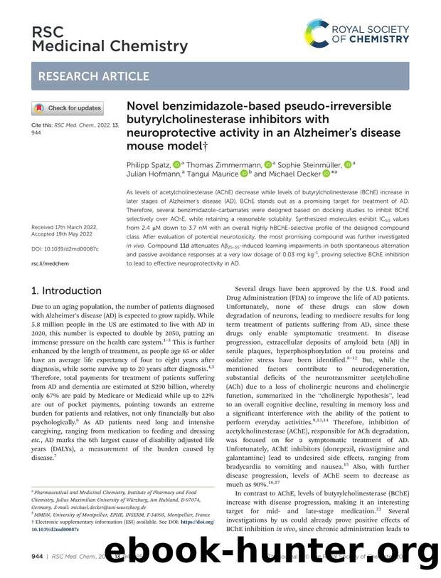 Novel benzimidazole-basedpseudo-irreversible butyrylcholinesterase inhibitors with neuroprotective activity in an Alzheimer's disease mouse model by unknow