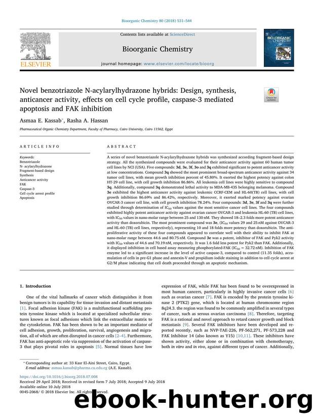 Novel benzotriazole N-acylarylhydrazone hybrids_ Design, synthesis, anticancer activity, effects on cell cycle profile, caspase-3 mediated apoptosis and FAK inhibition by Asmaa E. Kassab & Rasha A. Hassan