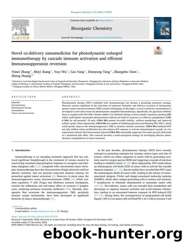 Novel co-delivery nanomedicine for photodynamic enlarged immunotherapy by cascade immune activation and efficient Immunosuppression reversion by Yimei Zhang & Shiyi Xiang & Yayi Wu & Can Yang & Dianyong Tang & Zhongzhu Chen & Zheng Huang