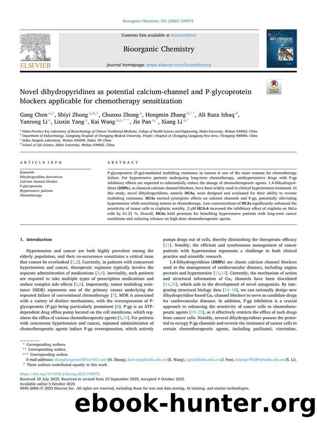 Novel dihydropyridines as potential calcium-channel and P-glycoprotein blockers applicable for chemotherapy sensitization by unknow