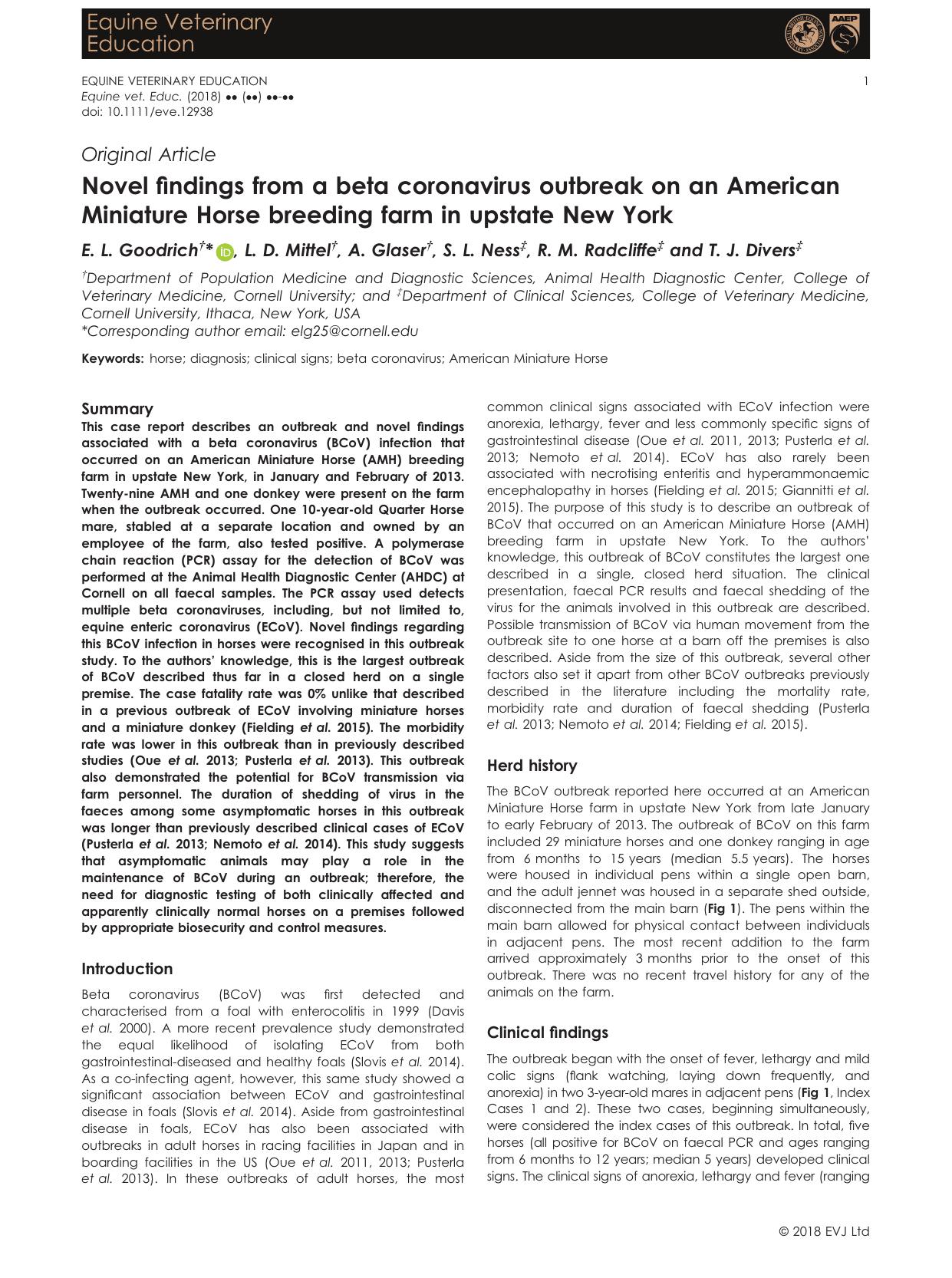Novel findings from a beta coronavirus outbreak on an American Miniature Horse breeding farm in upstate New York by Unknown