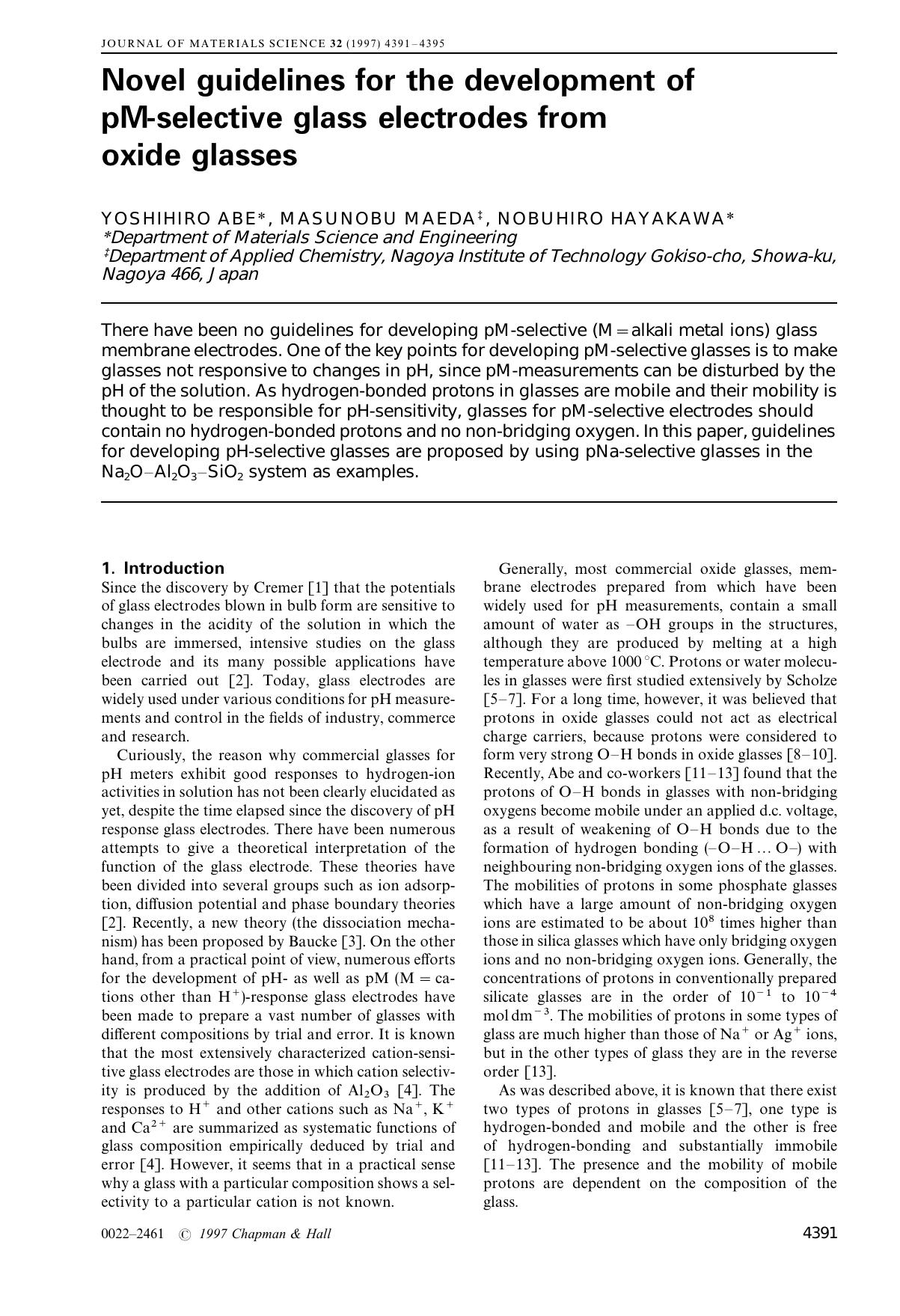 Novel guidelines for the development of pM-selective glass electrodes from oxide glasses by Unknown