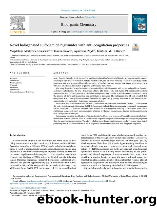 Novel halogenated sulfonamide biguanides with anti-coagulation properties by Magdalena Markowicz-Piasecka