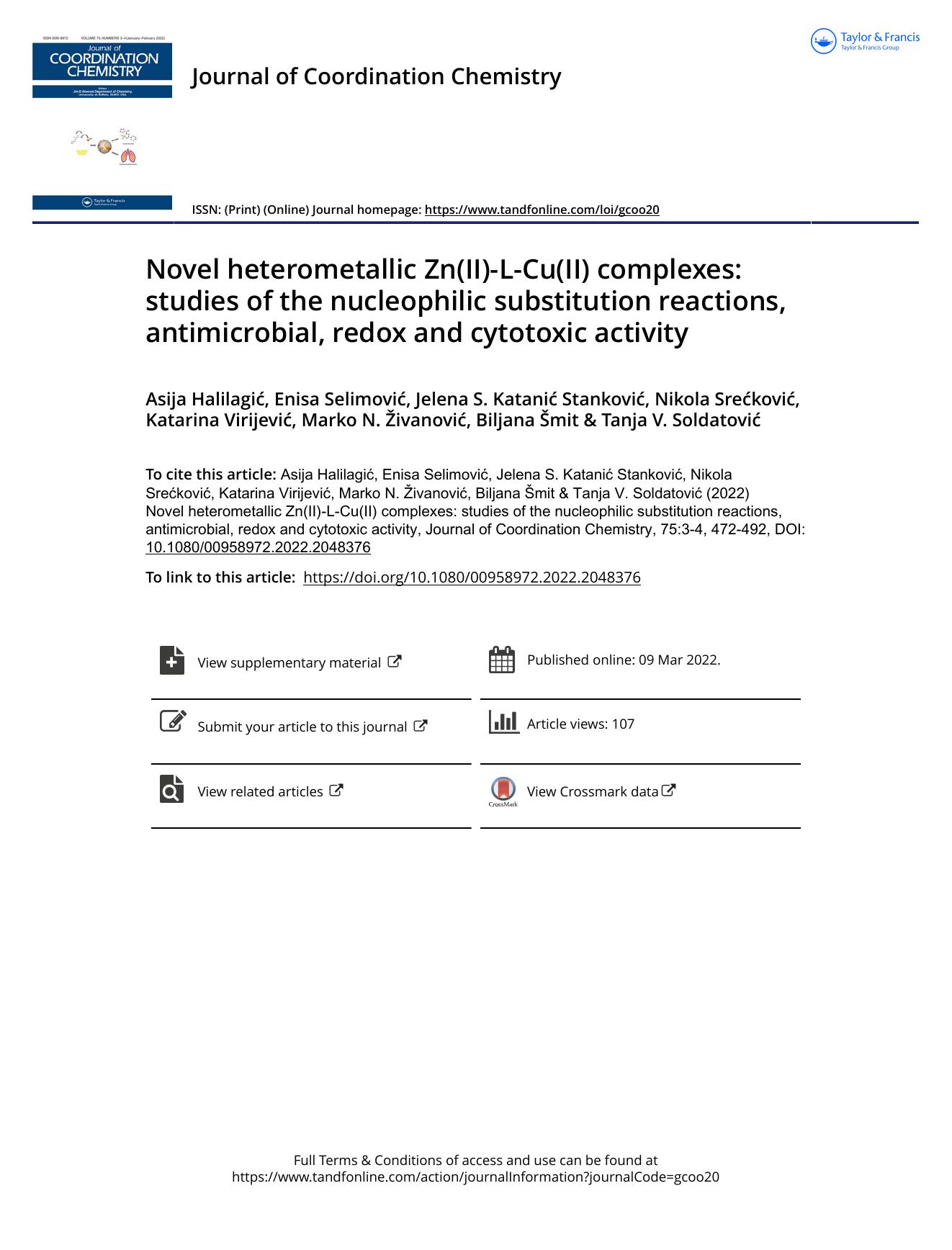 Novel heterometallic Zn(II)-L-Cu(II) complexes: studies of the nucleophilic substitution reactions, antimicrobial, redox and cytotoxic activity by unknow