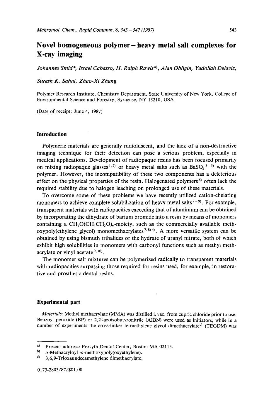 Novel homogeneous polymer-heavy metal salt complexes for X-ray imaging by Unknown