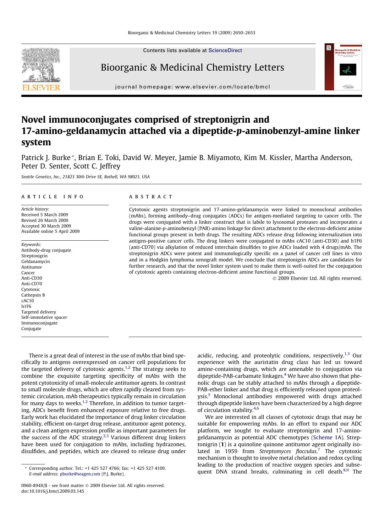 Novel immunoconjugates comprised of streptonigrin and 17-amino-geldanamycin attached via a dipeptide-p-aminobenzyl-amine linker system by unknow