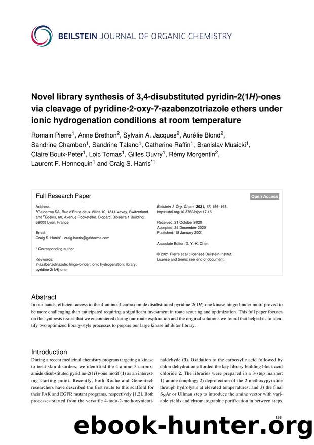 Novel library synthesis of 3,4-disubstituted pyridin-2(1H)-ones via cleavage of pyridine-2-oxy-7-azabenzotriazole ethers under ionic hydrogenation conditions at room temperature by unknow