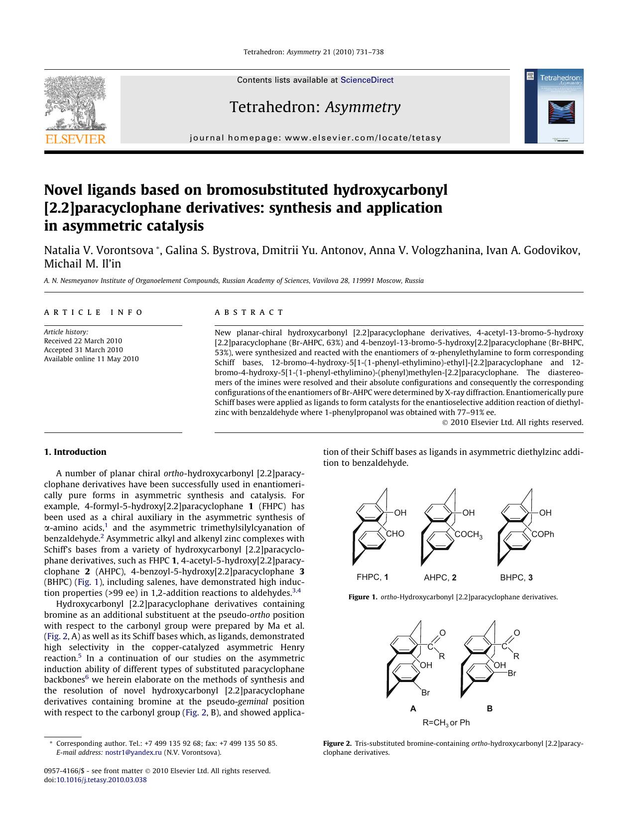 Novel ligands based on bromosubstituted hydroxycarbonyl [2.2]paracyclophane derivatives: synthesis and application in asymmetric catalysis by unknow