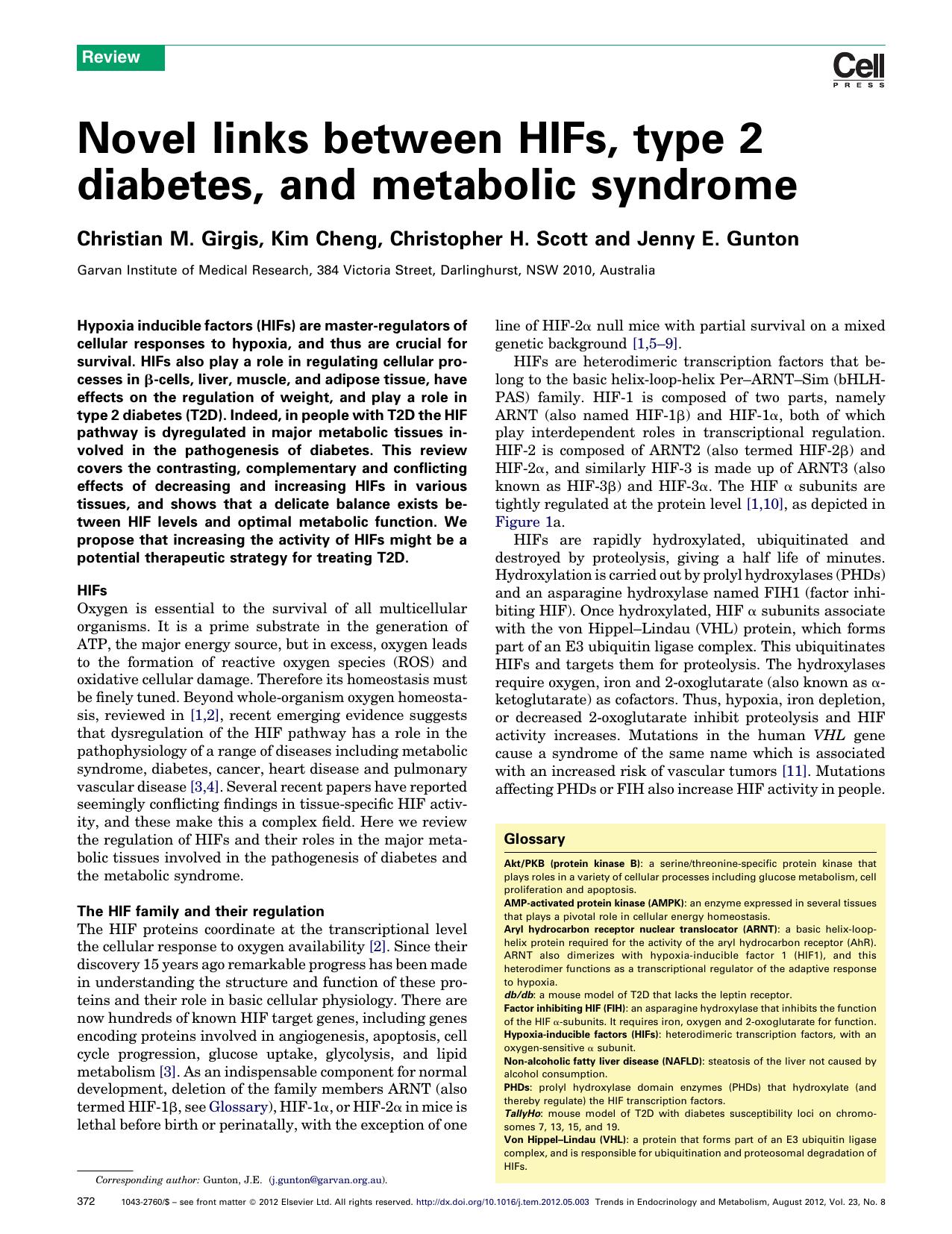 Novel links between HIFs, type 2 diabetes, and metabolic syndrome by Christian M. Girgis & Kim Cheng & Christopher H. Scott & Jenny E. Gunton