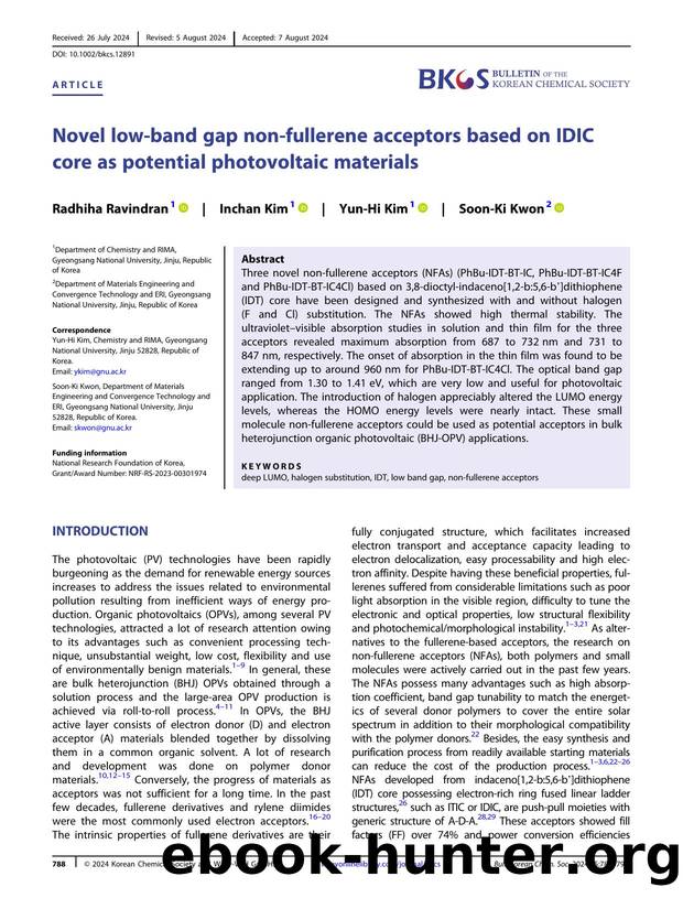 Novel lowâband gap Nonâfullerene acceptors based on IDIC core as potential photovoltaic materials by Unknown