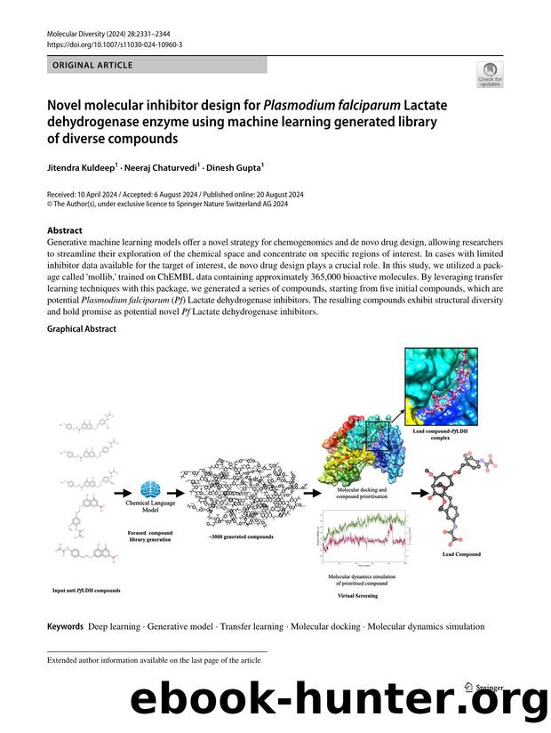 Novel molecular inhibitor design for Plasmodium falciparum Lactate dehydrogenase enzyme using machine learning generated library of diverse compounds by Jitendra Kuldeep & Neeraj Chaturvedi & Dinesh Gupta