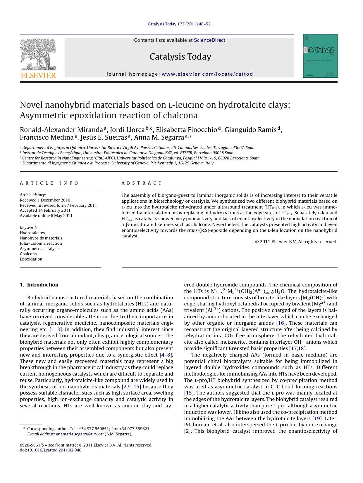 Novel nanohybrid materials based on l-leucine on hydrotalcite clays: Asymmetric epoxidation reaction of chalcona by Ronald-Alexander Miranda