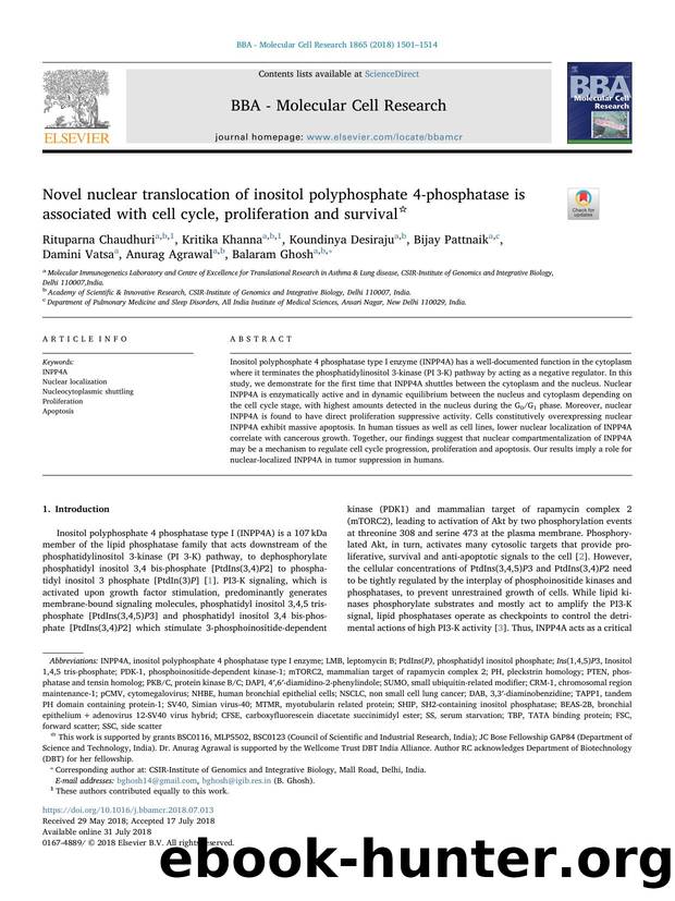 Novel nuclear translocation of inositol polyphosphate 4-phosphatase is associated with cell cycle, proliferation and survival by unknow
