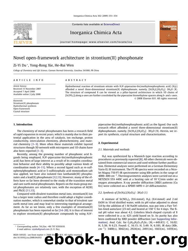 Novel open-framework architecture in strontium(II) phosphonate by Zi-Yi Du; Yong-Rong Xie; He-Rui Wen