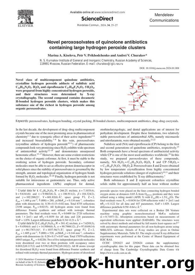 Novel peroxosolvates of quinolone antibiotics containing large hydrogen peroxide clusters by Marina A. Kiseleva & Petr V. Prikhodchenko & Andrei V. Churakov