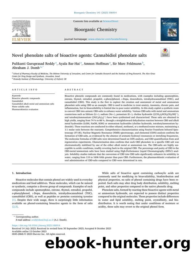 Novel phenolate salts of bioactive agents: Cannabidiol phenolate salts by Pulikanti Guruprasad Reddy & Ayala Bar-Hai & Amnon Hoffman & Sir Marc Feldmann & Abraham J. Domb