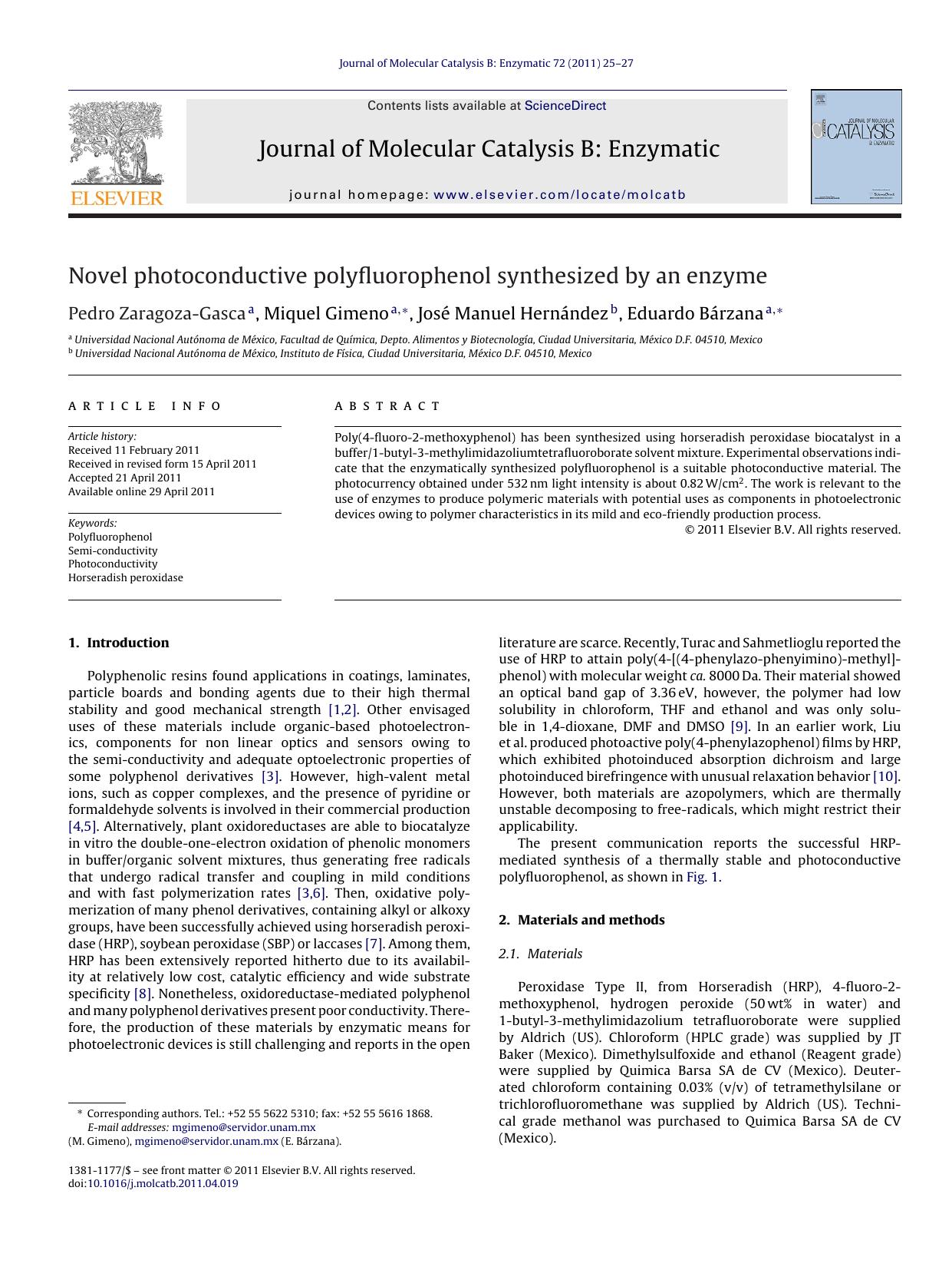 Novel photoconductive polyfluorophenol synthesized by an enzyme by Pedro Zaragoza-Gasca