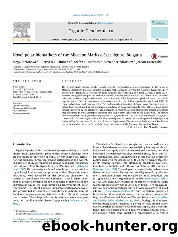 Novel polar biomarkers of the Miocene Maritza-East lignite, Bulgaria by Maya Stefanova & Bernd R.T. Simoneit & Stefan P. Marinov & Alexander Zdravkov & Jordan Kortenski