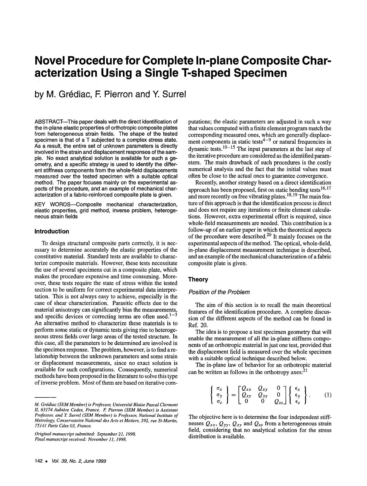 Novel procedure for complete in-plane composite characterization using a single T-shaped specimen by Unknown
