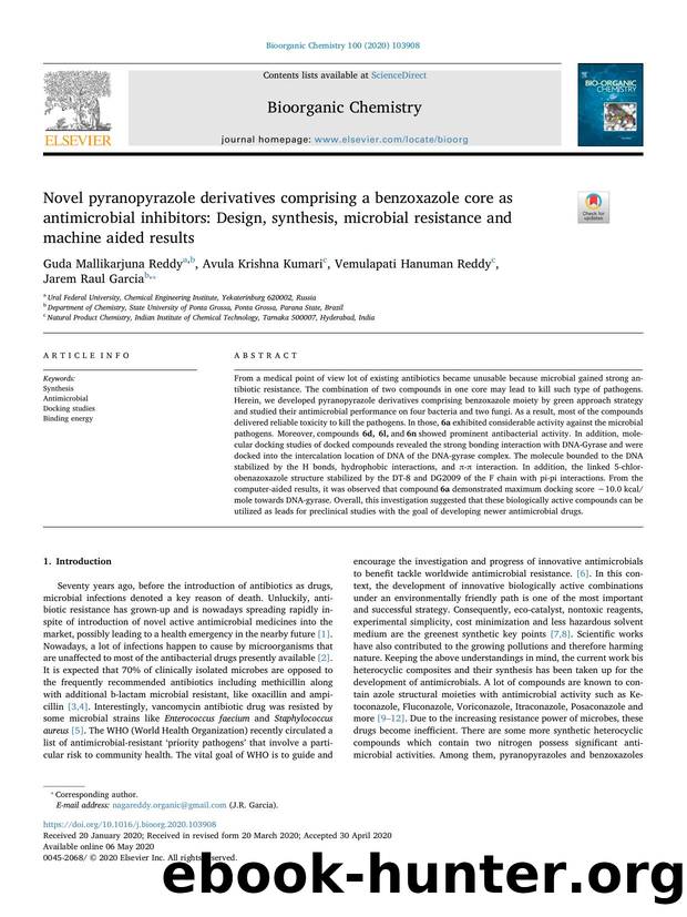 Novel pyranopyrazole derivatives comprising a benzoxazole core as antimicrobial inhibitors_ Design, synthesis, microbial resistance and machine aided results by Guda Mallikarjuna Reddy & Avula Krishna Kumari & Vemulapati Hanuman Reddy & Jarem Raul Garcia