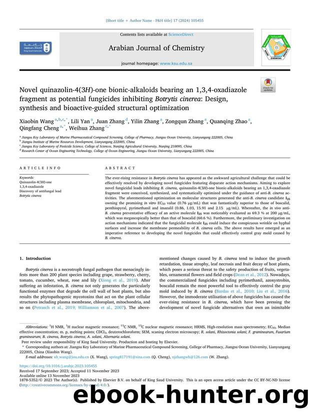 Novel quinazolin-4(3 H )-one bionic-alkaloids bearing an 1,3,4-oxadiazole fragment as potential fungicides inhibiting Botrytis cinerea : Design, synthesis and bioactive-guided structural optimization by unknow