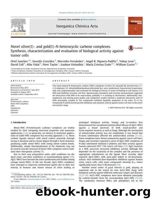Novel silver(I)Ã¢â¬â and gold(I)Ã¢â¬âN-heterocyclic carbene complexes. Synthesis, characterization and evaluation of biological activity against tumor cells by unknow