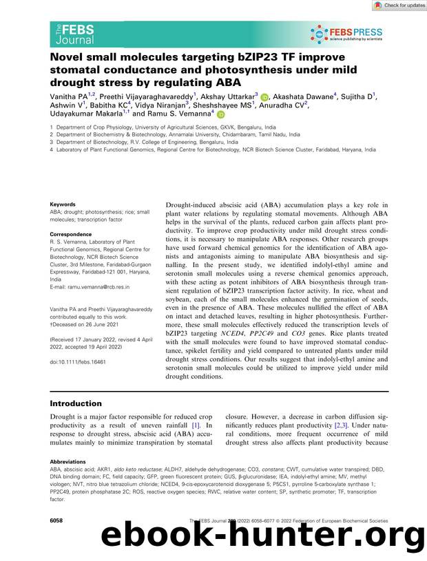 Novel small molecules targeting bZIP23 TF improve stomatal conductance and photosynthesis under mild drought stress by regulating ABA by Unknown
