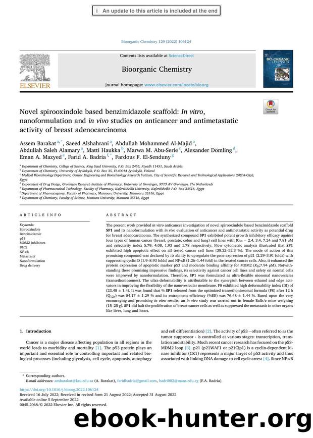 Novel spirooxindole based benzimidazole scaffold: In vitro , nanoformulation and in vivo studies on anticancer and antimetastatic activity of breast adenocarcinoma by unknow