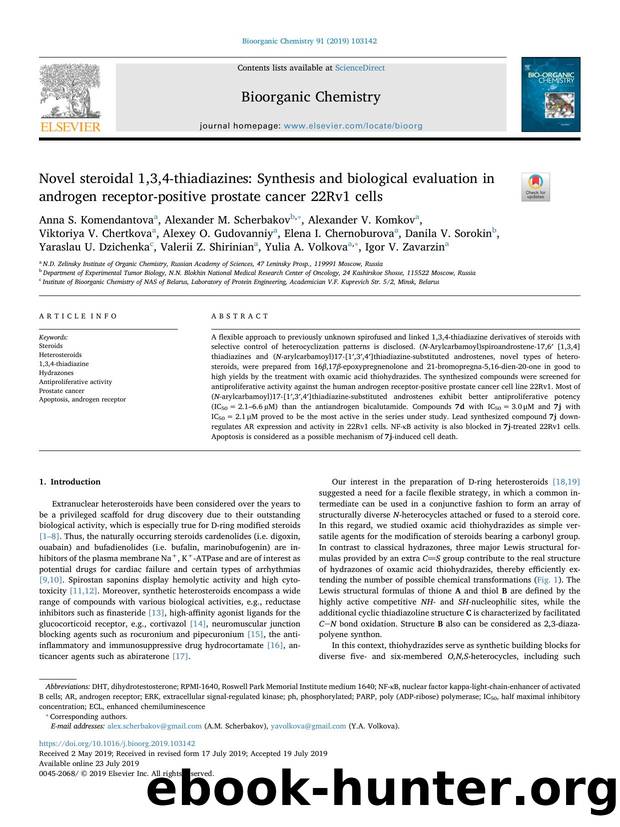 Novel steroidal 1,3,4-thiadiazines_ Synthesis and biological evaluation in androgen receptor-positive prostate cancer 22Rv1 cells by unknow