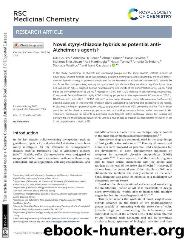 Novel styryl-thiazole hybrids as potential anti-Alzheimer's agents by unknow