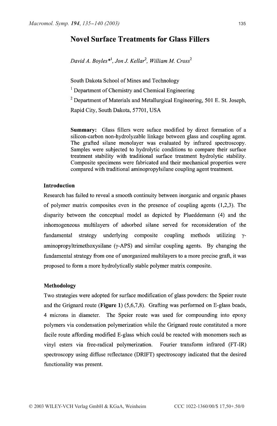 Novel surface treatments for glass fillers by Unknown