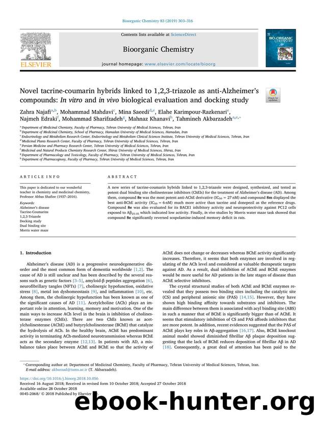 Novel tacrine-coumarin hybrids linked to 1,2,3-triazole as anti-Alzheimerâs compounds_ In vitro and in vivo biological evaluation and docking study by unknow