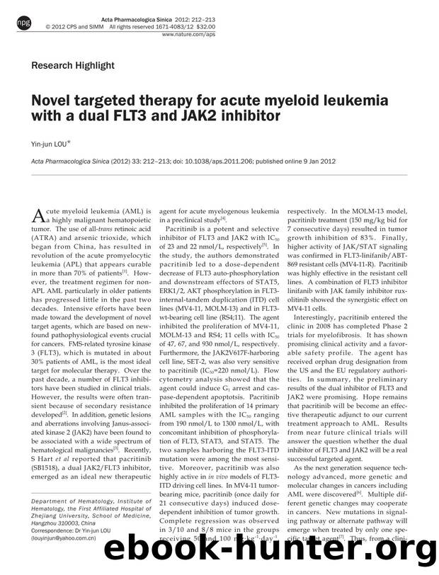 Novel targeted therapy for acute myeloid leukemia with a dual FLT3 and JAK2 inhibitor by Yin-jun Lou