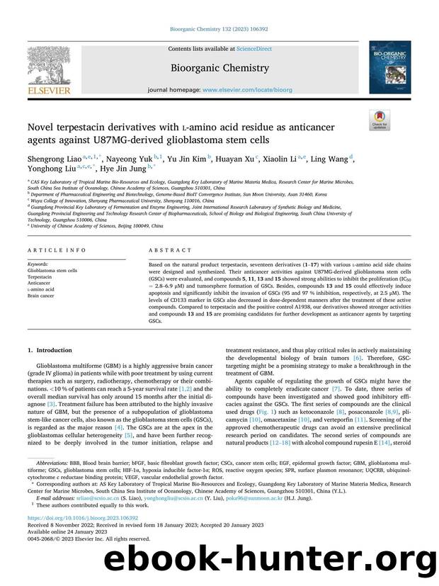 Novel terpestacin derivatives with l -amino acid residue as anticancer agents against U87MG-derived glioblastoma stem cells by unknow