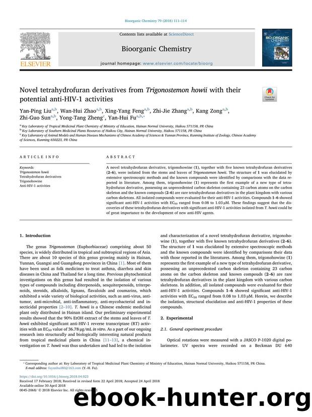 Novel tetrahydrofuran derivatives from Trigonostemon howii with their potential anti-HIV-1 activities by unknow