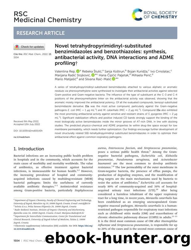 Novel tetrahydropyrimidinyl-substituted benzimidazoles and benzothiazoles: synthesis, antibacterial activity, DNA interactions and ADME profiling by unknow