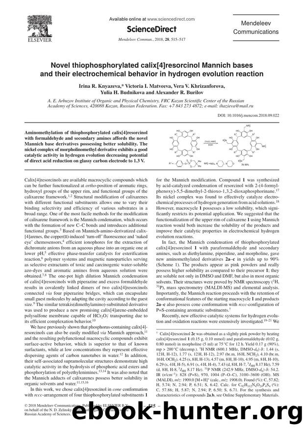 Novel thiophosphorylated calix[4]resorcinol Mannich bases and their electrochemical behavior in hydrogen evolution reaction by unknow