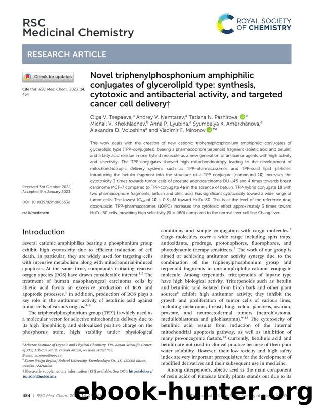 Novel triphenylphosphonium amphiphilic conjugates of glycerolipid type: synthesis, cytotoxic and antibacterial activity, and targeted cancer cell delivery by unknow