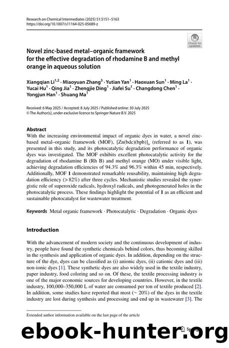 Novel zinc-based metalâorganic framework for the effective degradation of rhodamine B and methyl orange in aqueous solution by unknow