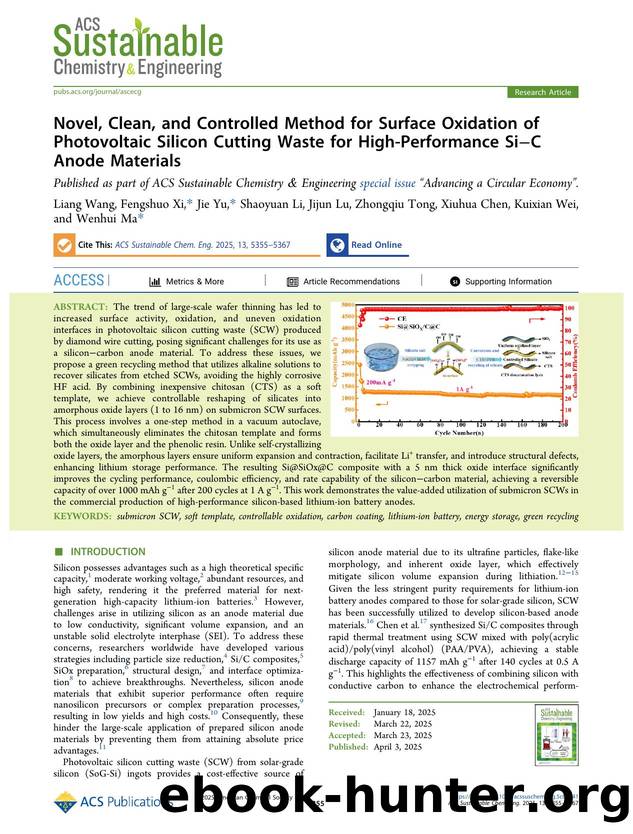 Novel, Clean, and Controlled Method for Surface Oxidation of Photovoltaic Silicon Cutting Waste for High-Performance SiâC Anode Materials by unknow