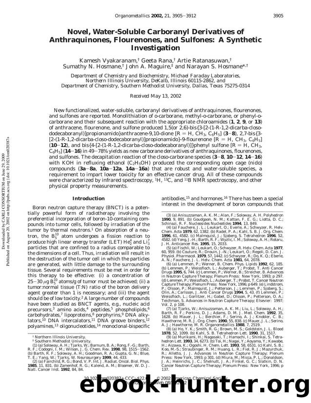 Novel, Water-Soluble Carboranyl Derivatives of Anthraquinones, Flourenones, and Sulfones: A Synthetic Investigation by unknow