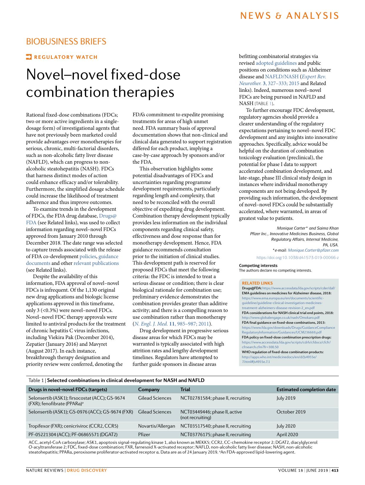 Novelânovel fixed-dose combination therapies by Monique Carter & Saima Khan