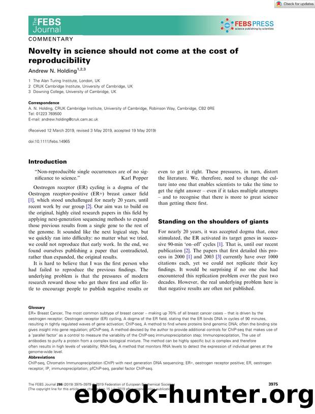 Novelty in science should not come at the cost of reproducibility by Unknown