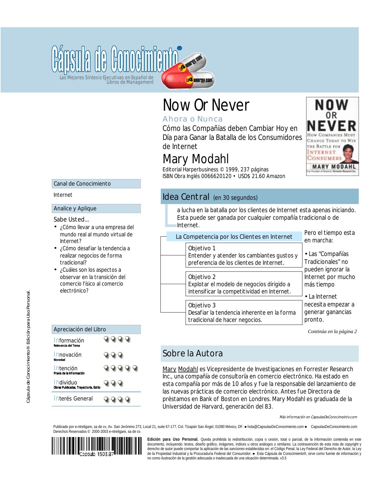 Now or Never by e-ntreligare sa de cv • www.in4energy.com