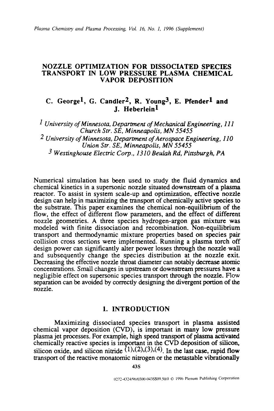 Nozzle optimization for dissociated species transport in low pressure plasma chemical vapor deposition by Unknown
