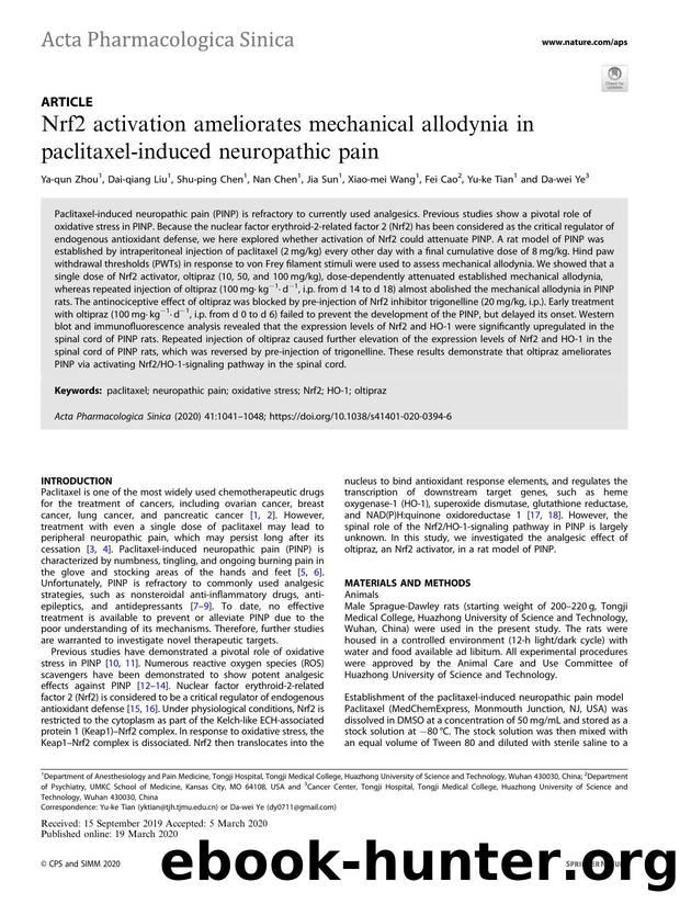 Nrf2 activation ameliorates mechanical allodynia in paclitaxel-induced neuropathic pain by unknow