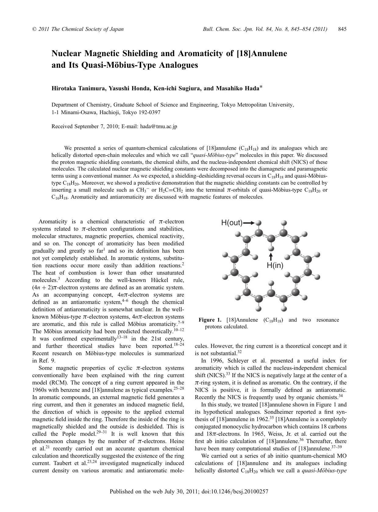 Nuclear Magnetic Shielding and Aromaticity of [18]Annulene and Its Quasi-MÃ¶bius-Type Analogues by Hirotaka Tanimura Yasushi Honda Ken-ichi Sugiura Masahiko Hada